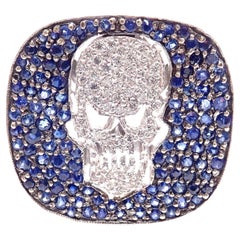 Loree Rodkin Diamond Sapphire Skull White Gold Ring