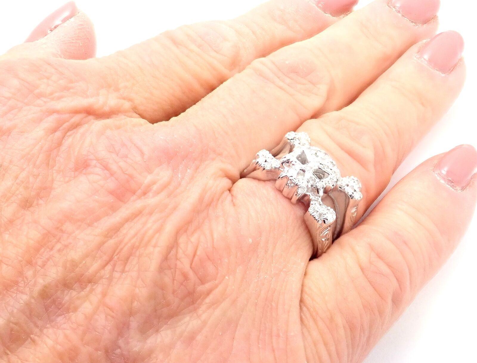 Loree Rodkin Diamond Skull Crossbones White Gold Ring For Sale 1