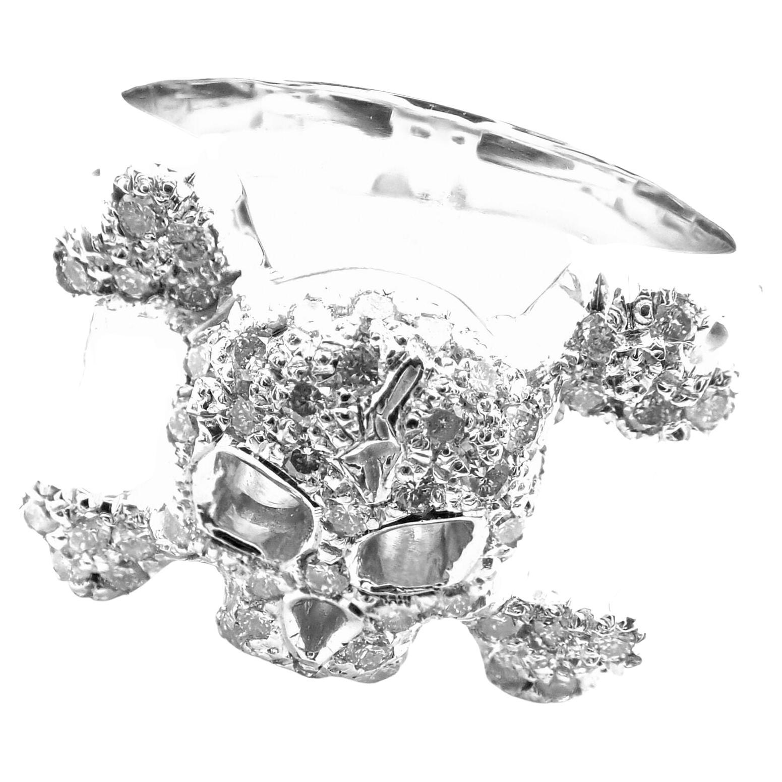 Loree Rodkin Diamond Skull Crossbones White Gold Ring For Sale
