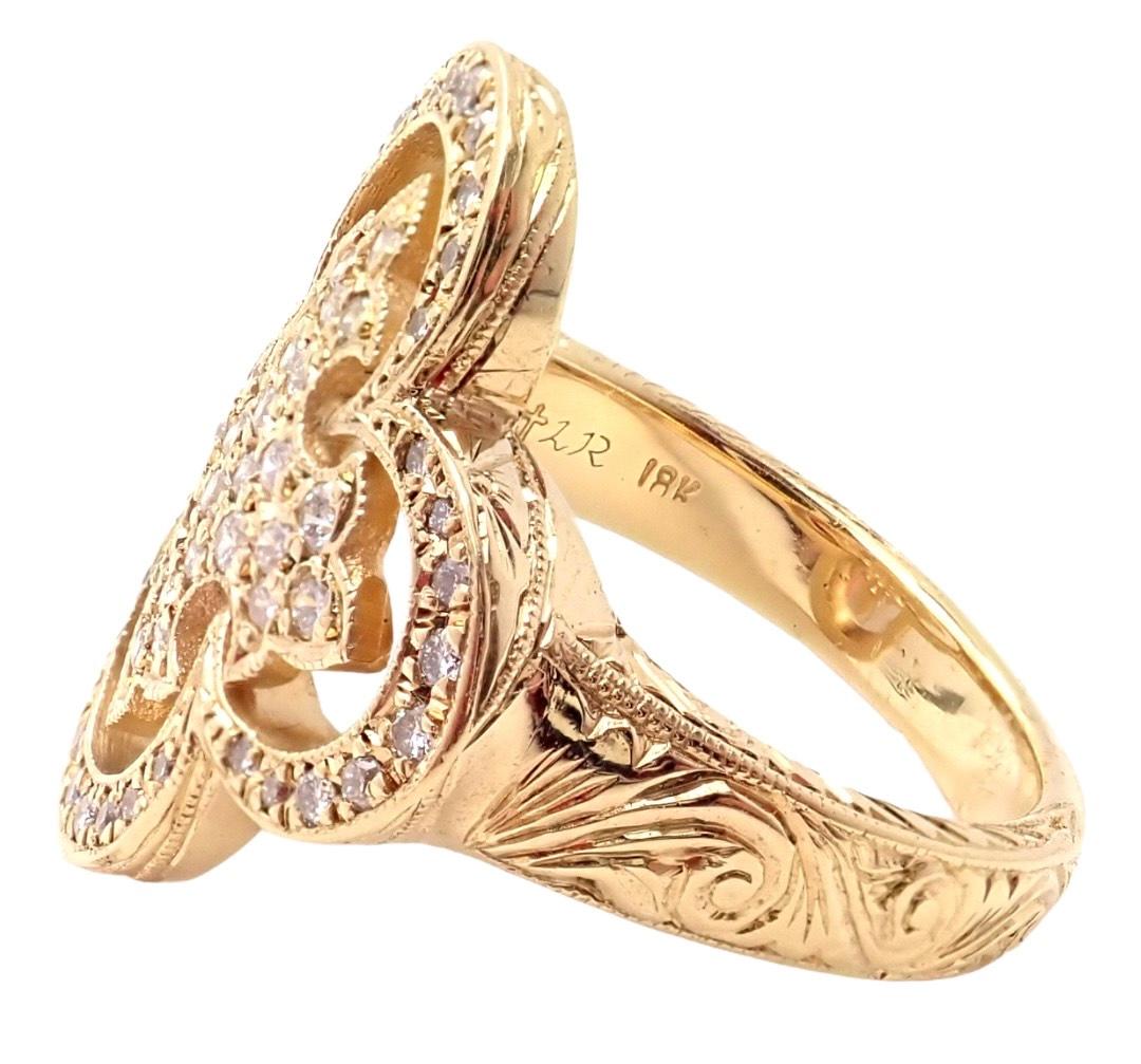18k Yellow Gold Diamond Cross Ring by Loree Rodkin. 
With  Round Brilliant cut diamonds G color, VSI clarity total weight approximately 1.5ctw  
Details: 
SIze: 7.5
Weight: 10.3 grams
Width: 21mm
Stamped Hallmarks: 18k LR with maker's mark
*Free