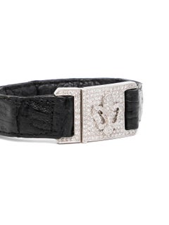 Loree Rodkin Fleur-de-Lis Pavé Buckle Leather Bracelet