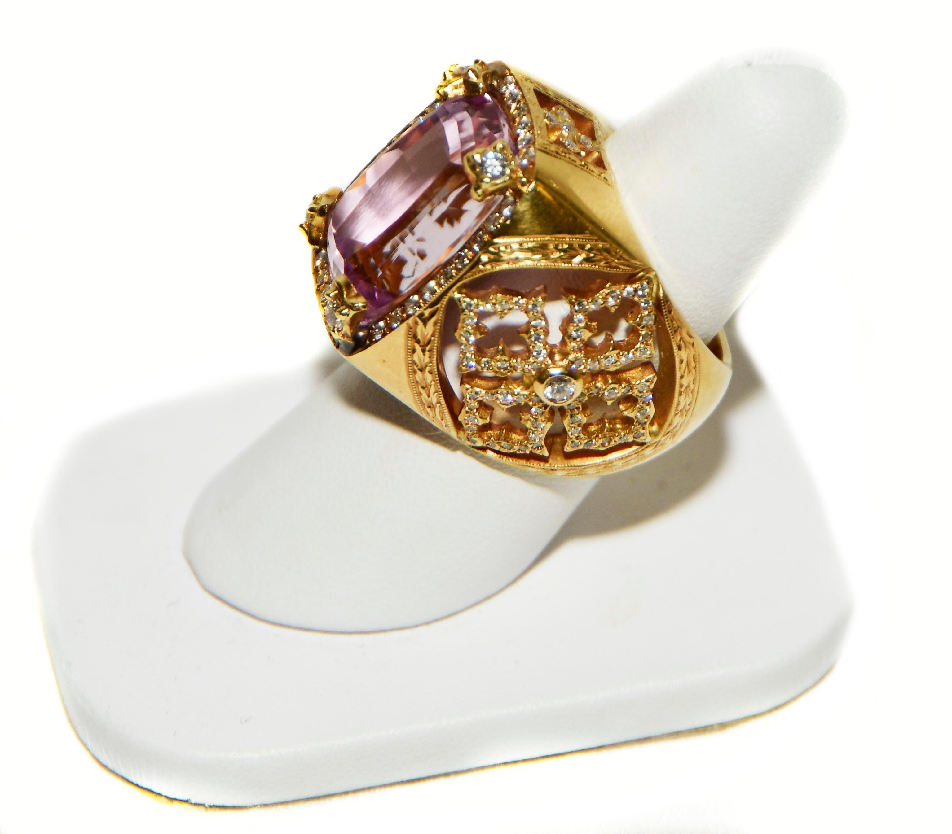 Loree Rodkin's specialty is fine statement jewelry!  Her Gothic Collection replicates architectural designs from ancient times. This example of her art is extraordinary!  Meticulously crafted in 18 karat yellow gold, this ring is definitely bold and