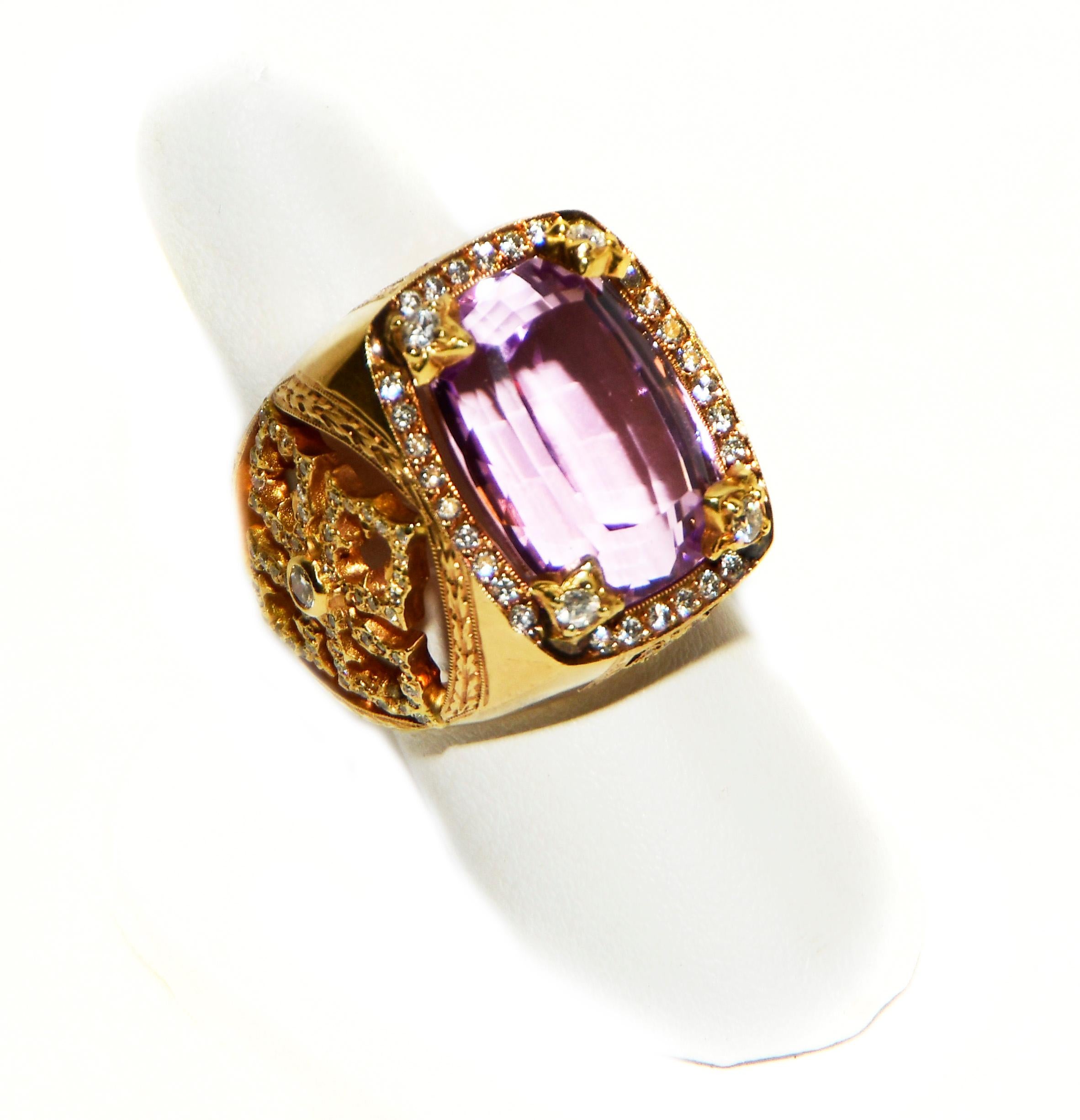 Artisan Loree Rodkin Gothic Collection Diamond and Emerald Cut Kunzite Ring
