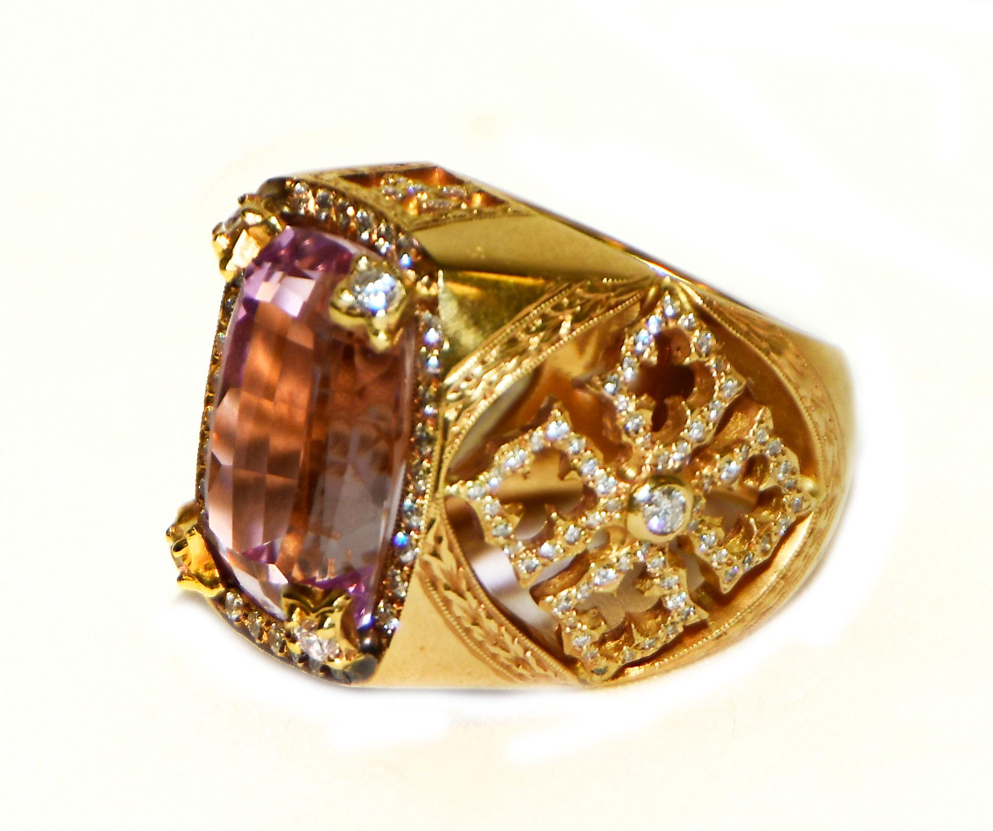 Women's or Men's Loree Rodkin Gothic Collection Diamond and Emerald Cut Kunzite Ring