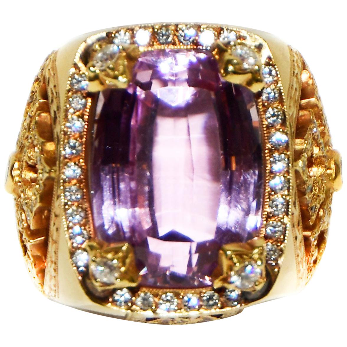 Loree Rodkin Gothic Collection Diamond and Emerald Cut Kunzite Ring