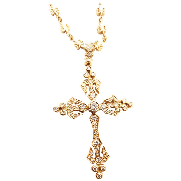 Loree Rodkin Gothic Collection Ornate Diamond 18 Karat Gold Cross 