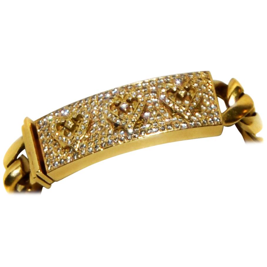 Loree Rodkin Rare 18 Karat Diamond Pave Three Hearts Bar Bracelet