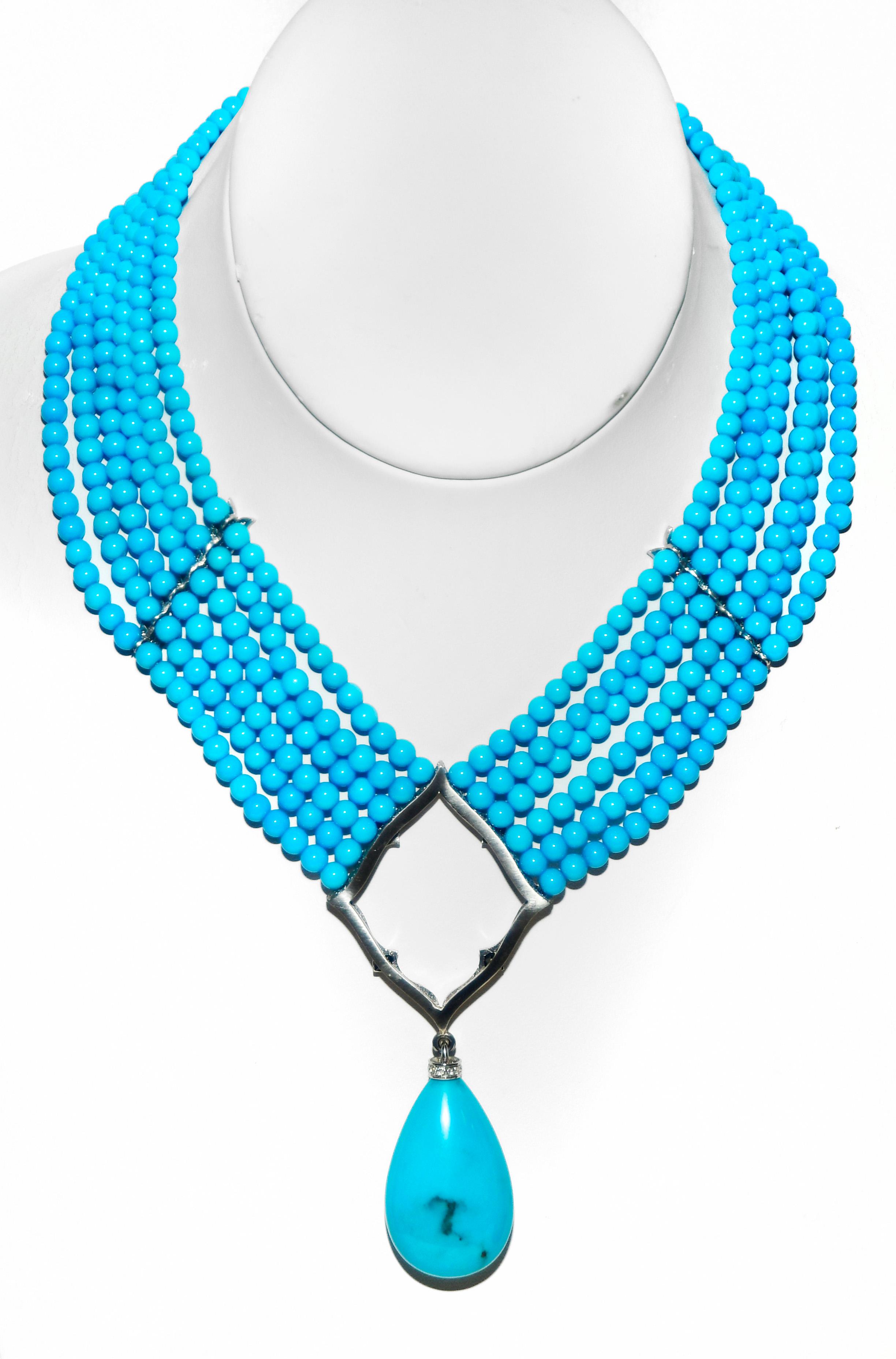 Artisan Loree Rodkin Rare Sleeping Beauty Turquoise Diamond Sapphire Necklace
