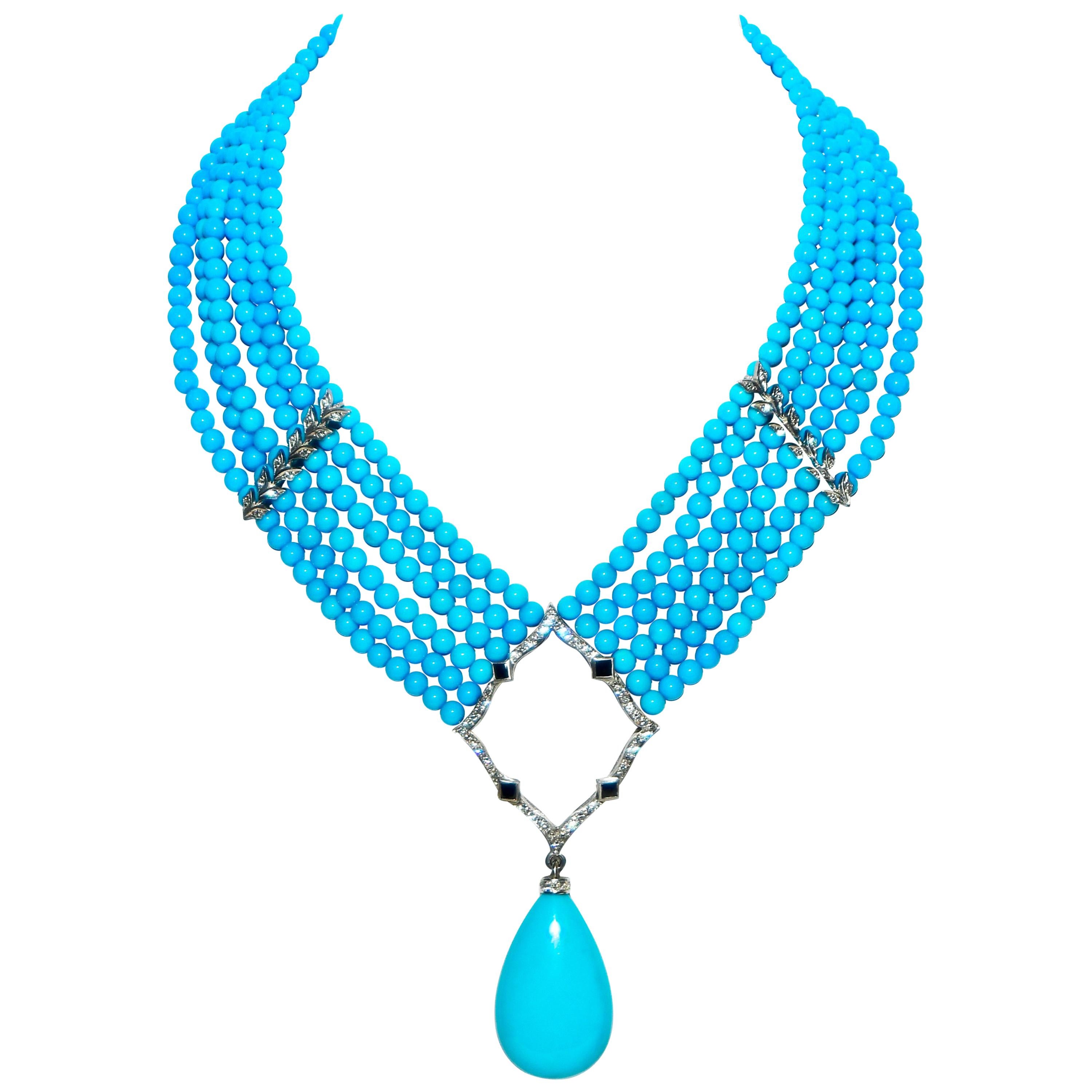 Loree Rodkin Rare Sleeping Beauty Turquoise Diamond Sapphire Necklace