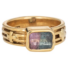 Loree Rodkin Watermelon Tourmaline Ring 18k Gold Designer Band Sz 7.5 Estate