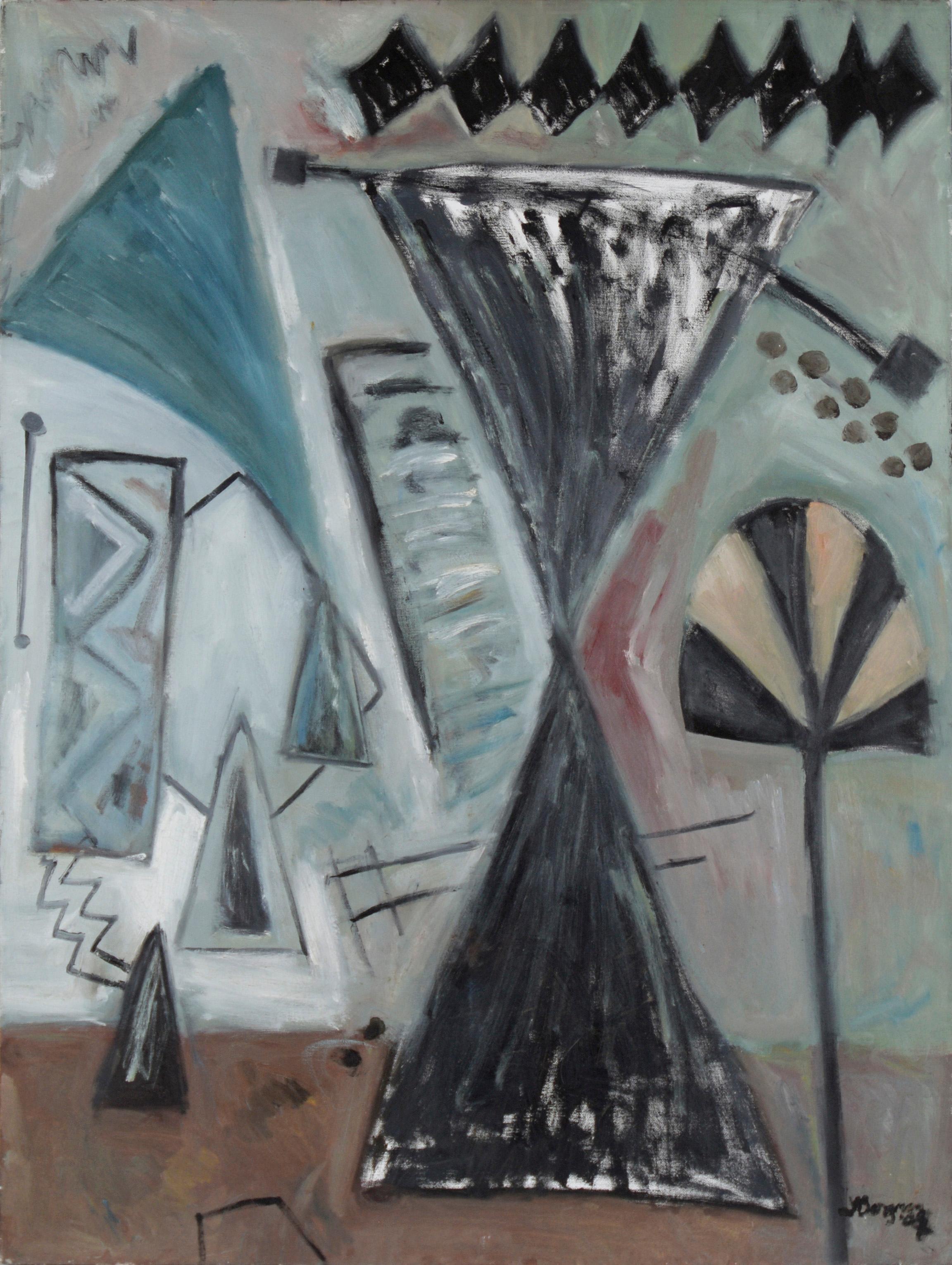 "Machin of the Mind No. 3" - Paesaggio astratto surrealista ad olio