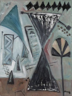 "Machin of the Mind No. 3" - Paesaggio astratto surrealista ad olio