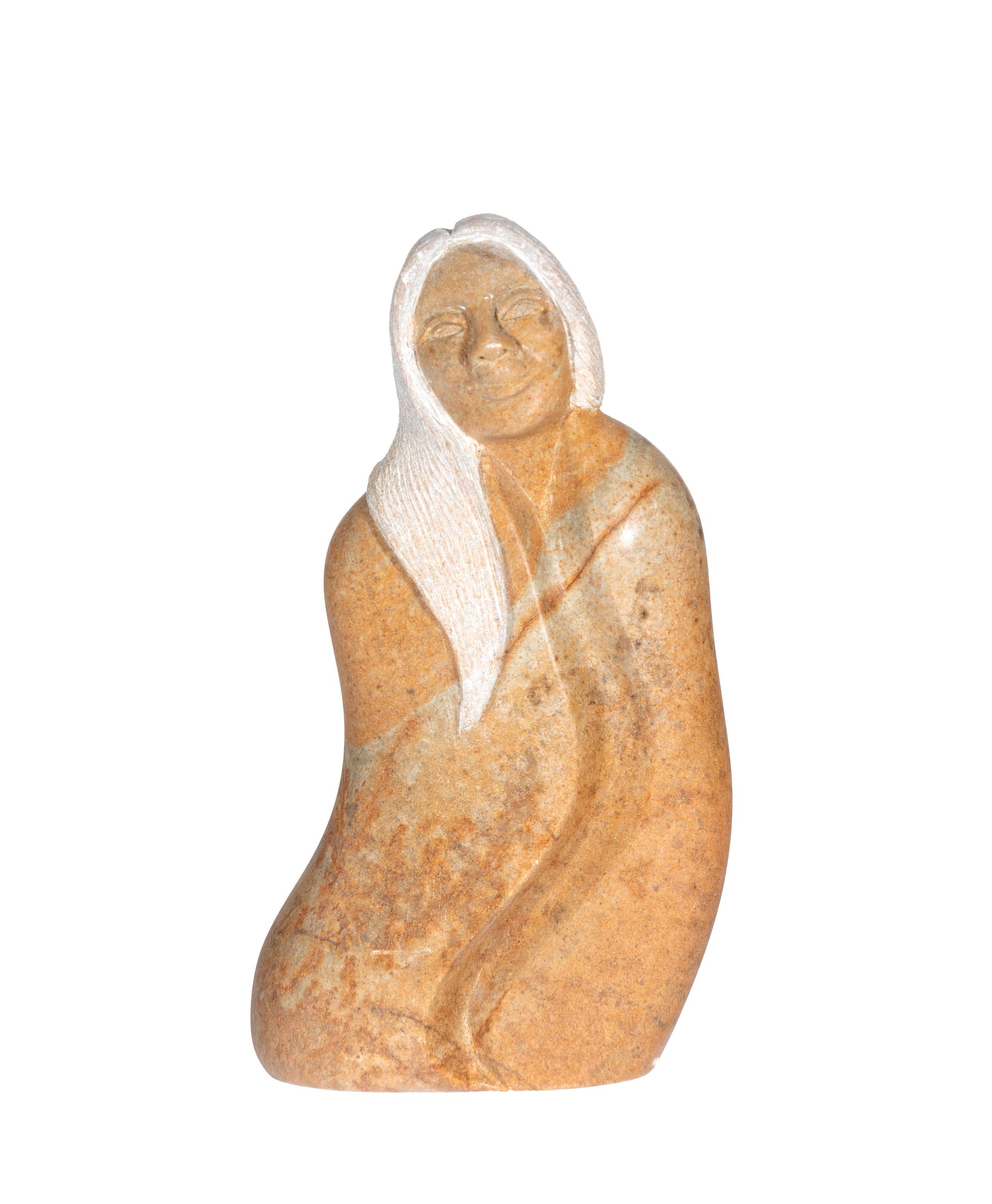 Loreene Henry Figurative Sculpture - "Earth Sister, " Carved Yellow Brazilian Soapstone, Signed