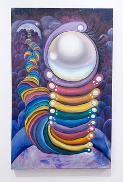 Eternal Pearl, 2020, peinture abstraite surréaliste 38x24 à l'huile et acrylique, arc-en-ciel