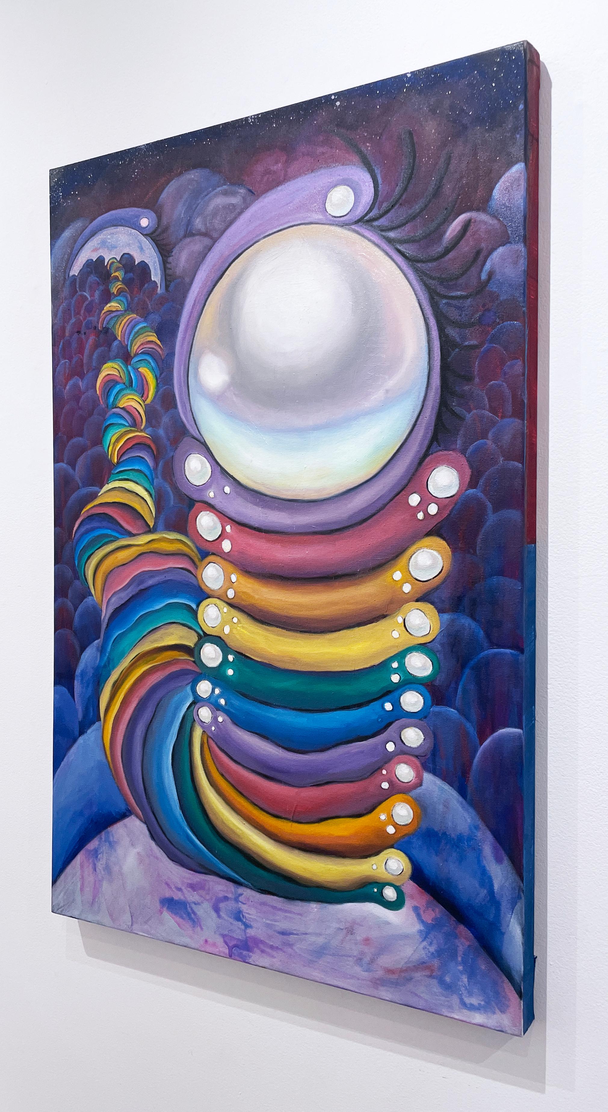Eternal Pearl, 2020, surreal abstract 38x24 oil & acrylic painting, rainbow - Contemporary Painting by Loren Abbate