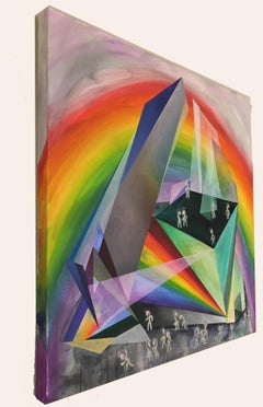 Museo de la Luz Arcoiris, abstracto surrealista, cristal de gema, óleo de 32x32