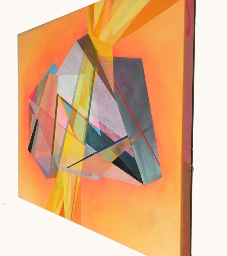 Peace and Power, abstract gemstone crystal, oil painting, yellow, peach, pink - Abstract Geometric Art by Loren Abbate