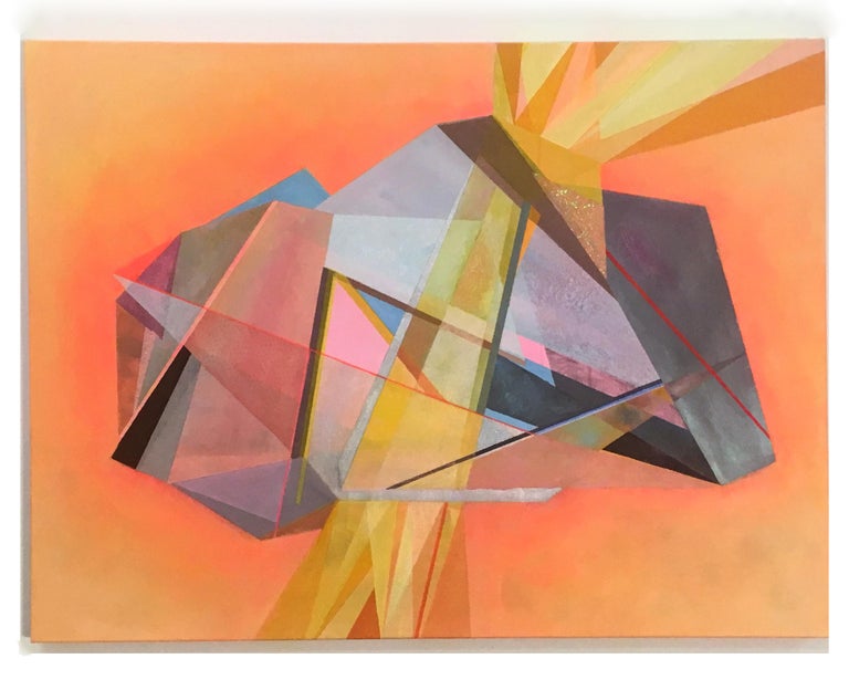 Peace and Power, abstract gemstone crystal, oil painting, yellow, peach, pink - Art by Loren Abbate