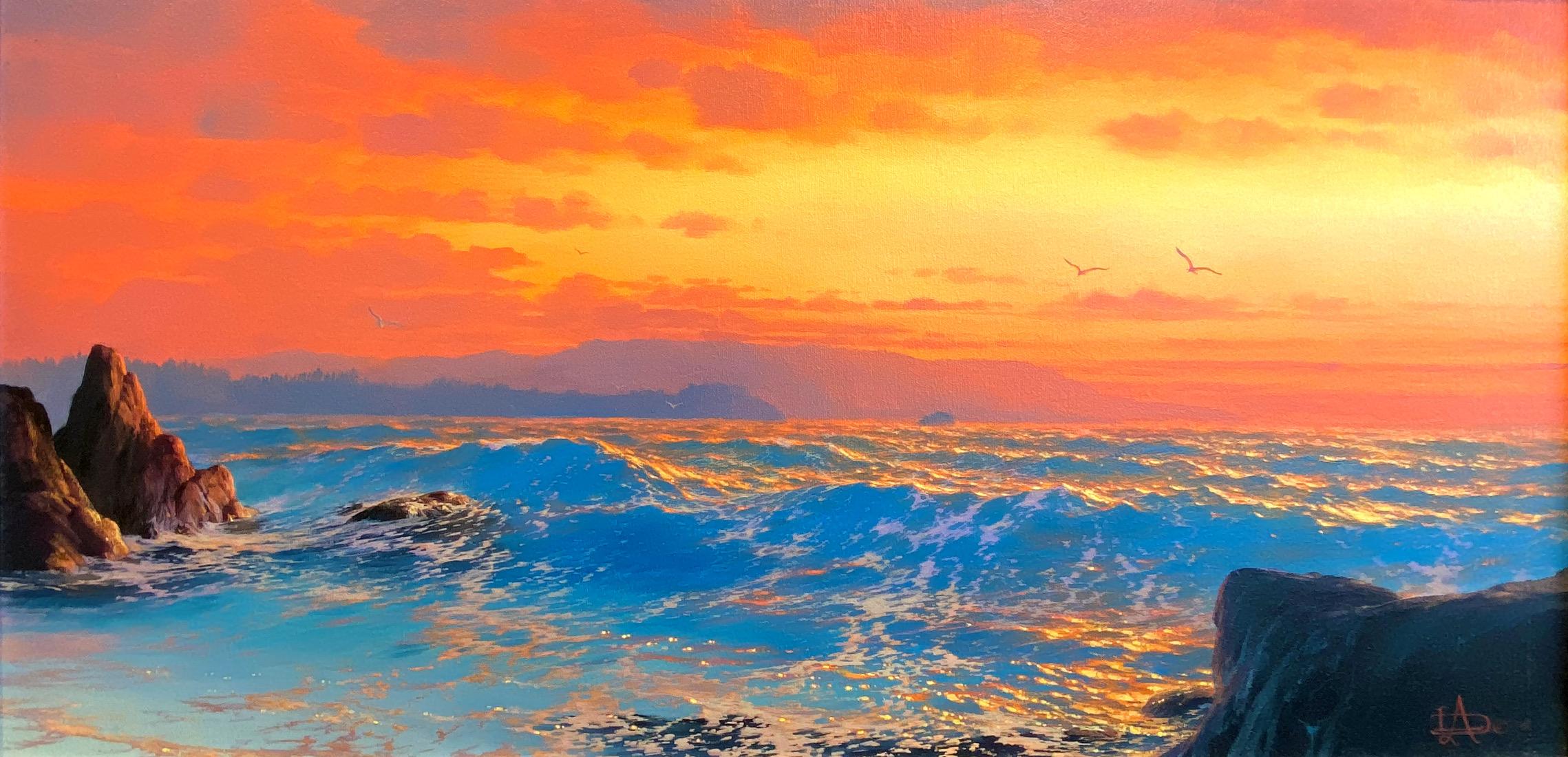 Loren Adams Landscape Painting - "The Opalesence" Seascape Ocean AMAZINGLY BEAUTIFUL Image 12 x 24