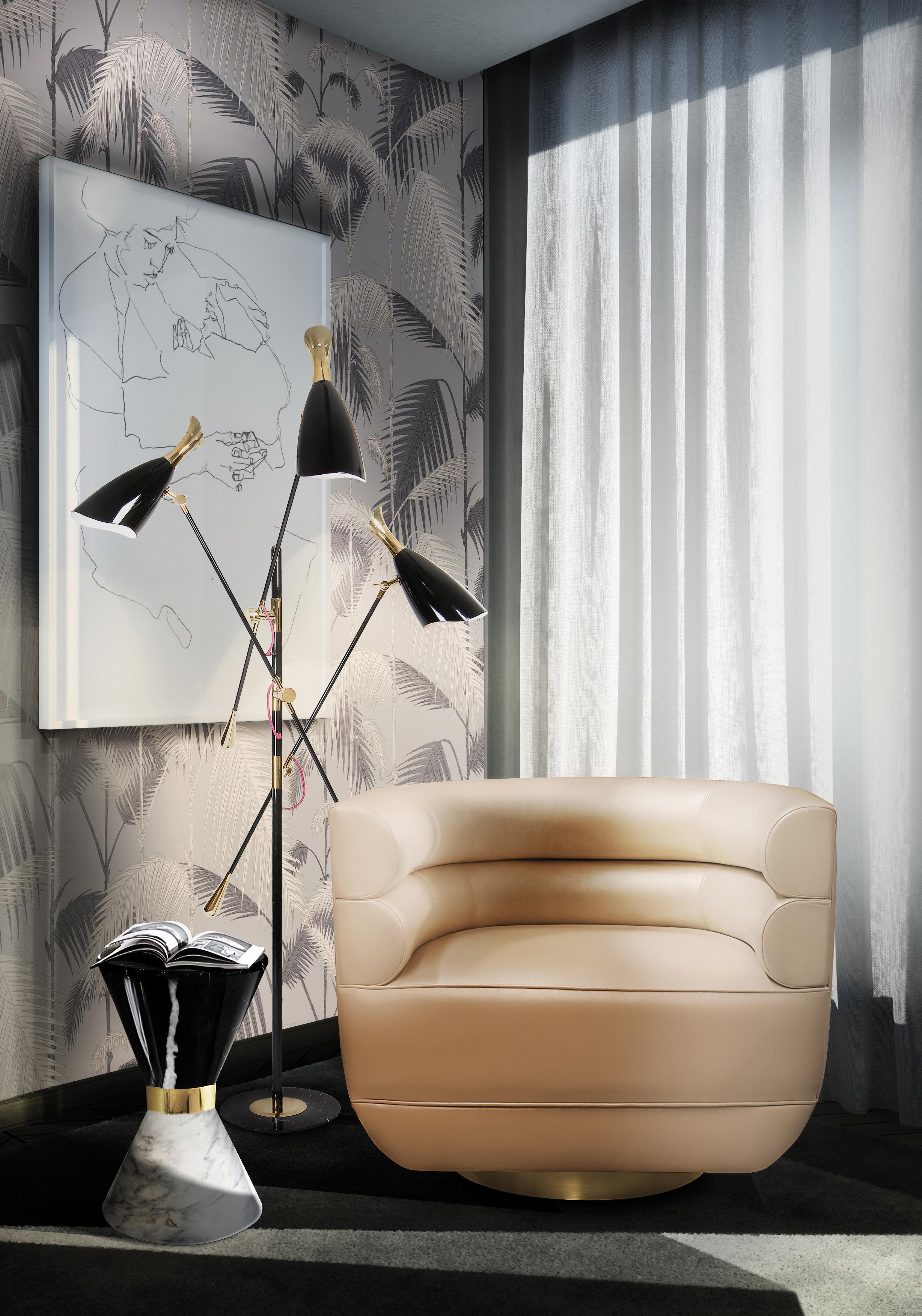 Brass Loren Armchair in Ivory Leather For Sale
