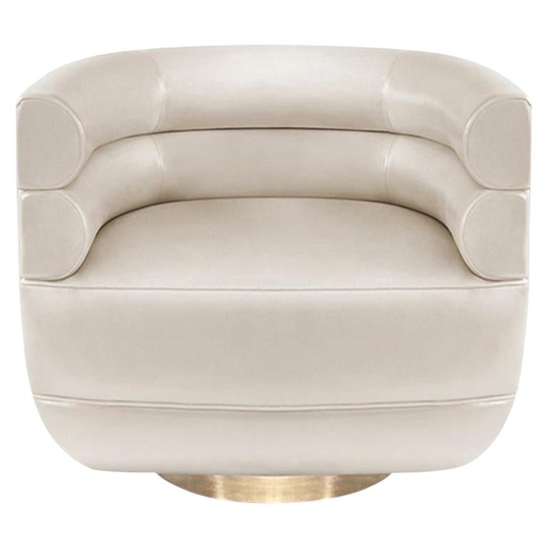 Loren Armchair in Ivory Leather For Sale
