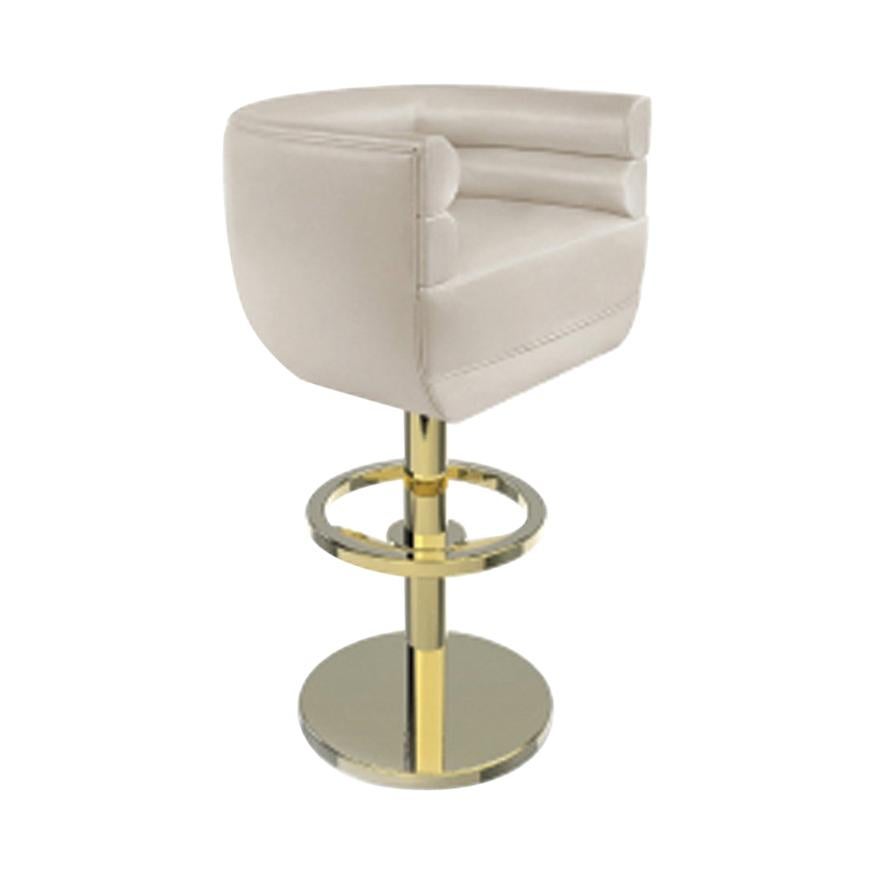 Loren Bar Chair in Beige with Brass Base For Sale