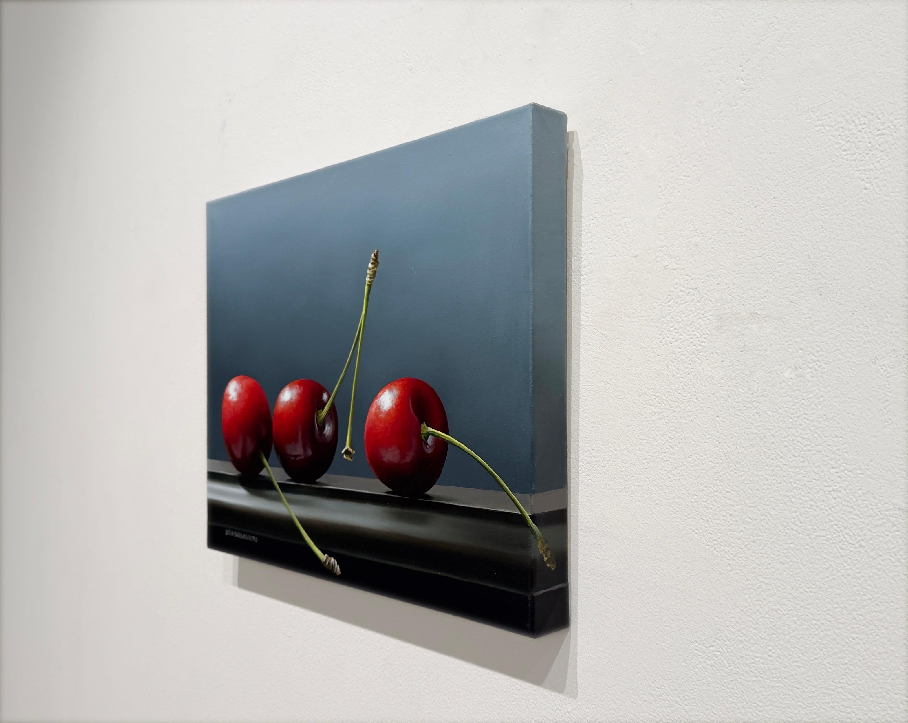 TRIO OF CHERRIES - Realism/ Still Life / Fruit - Contemporary Painting by Loren DiBenedetto
