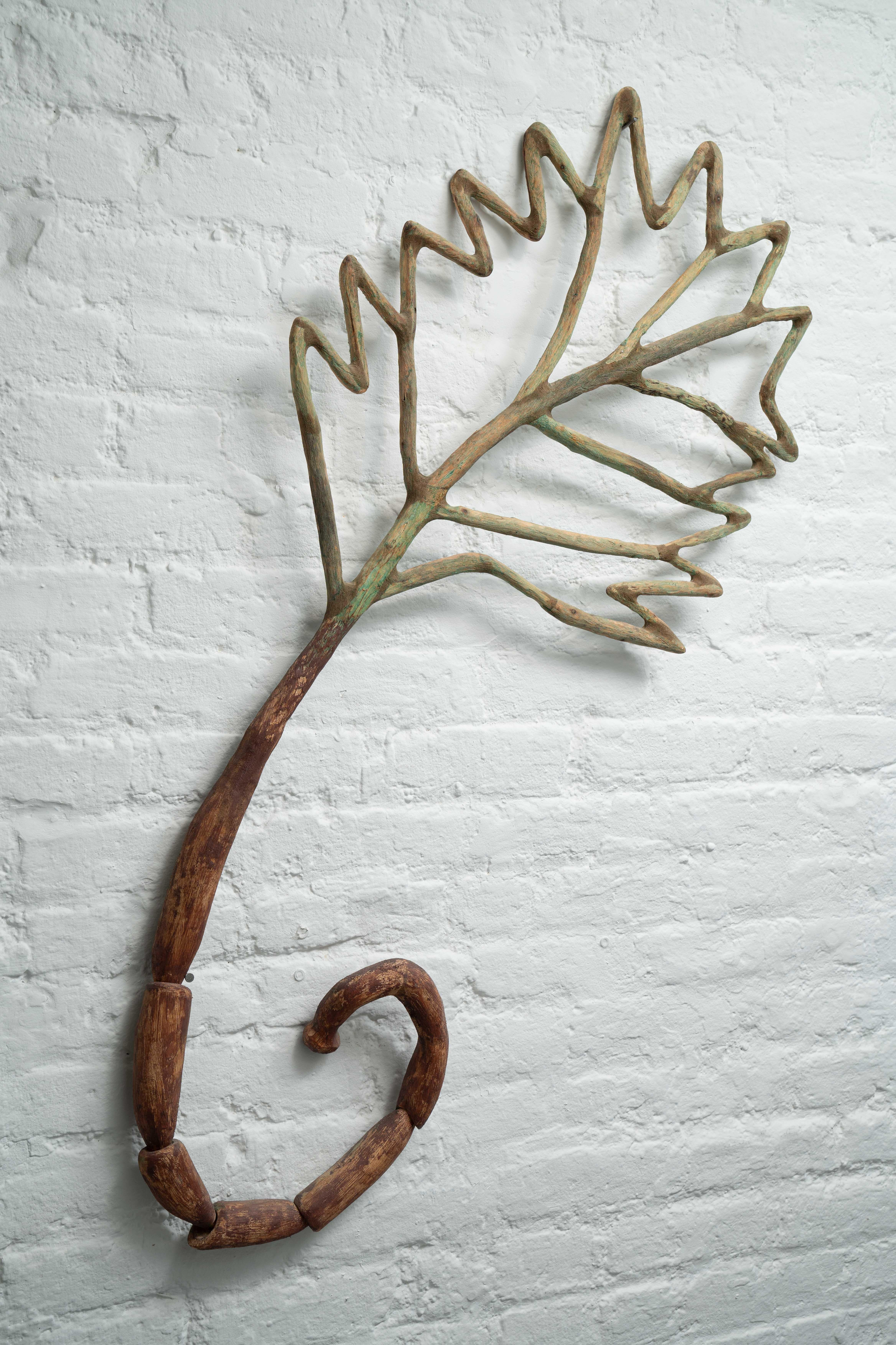 Loren Eiferman Still-Life Sculpture - Large Wood Wall Sculpture of Leaf/Tree: “3/14v”