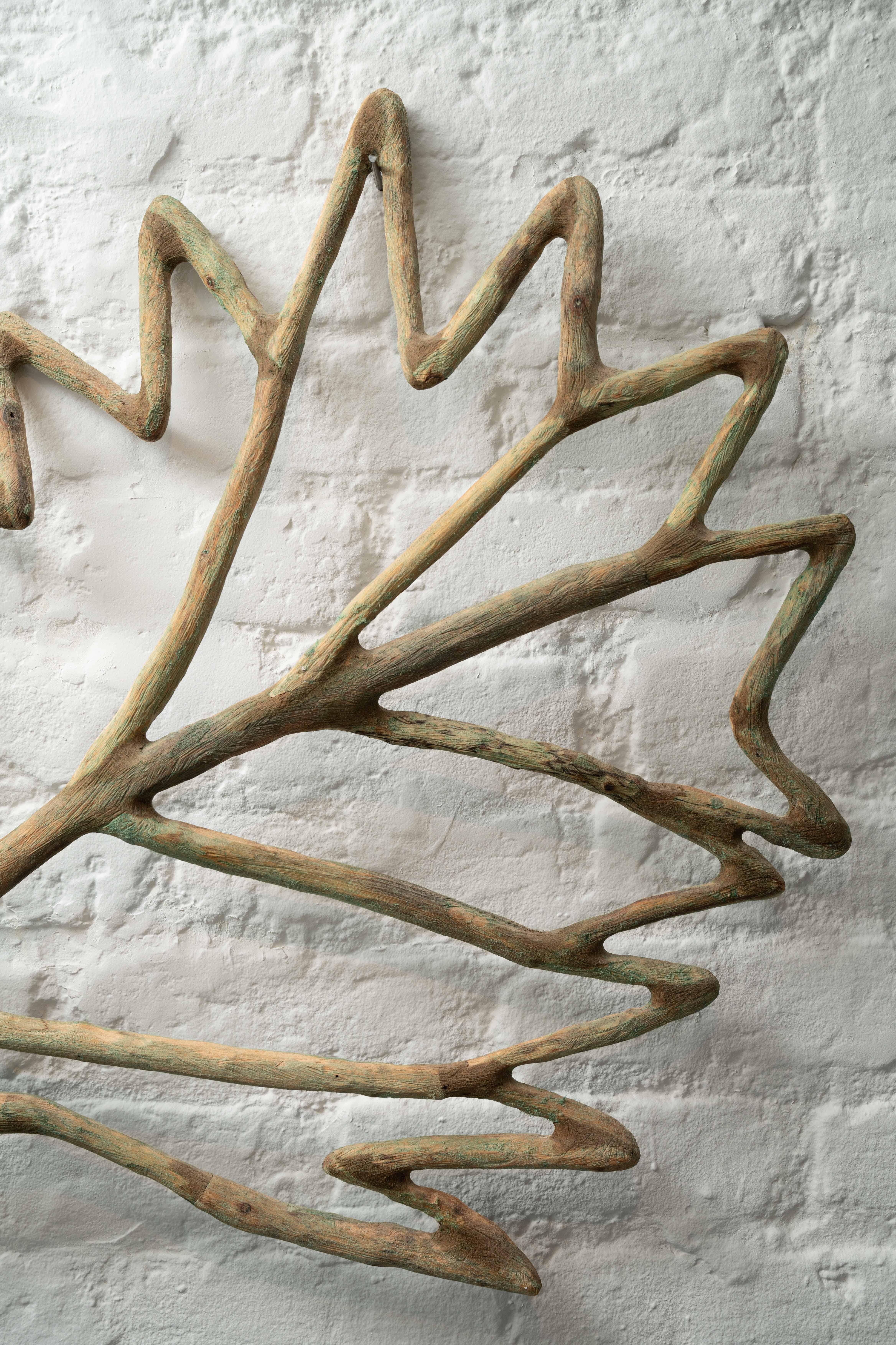 Large Wood Wall Sculpture of Leaf/Tree: “3/14v” For Sale 1