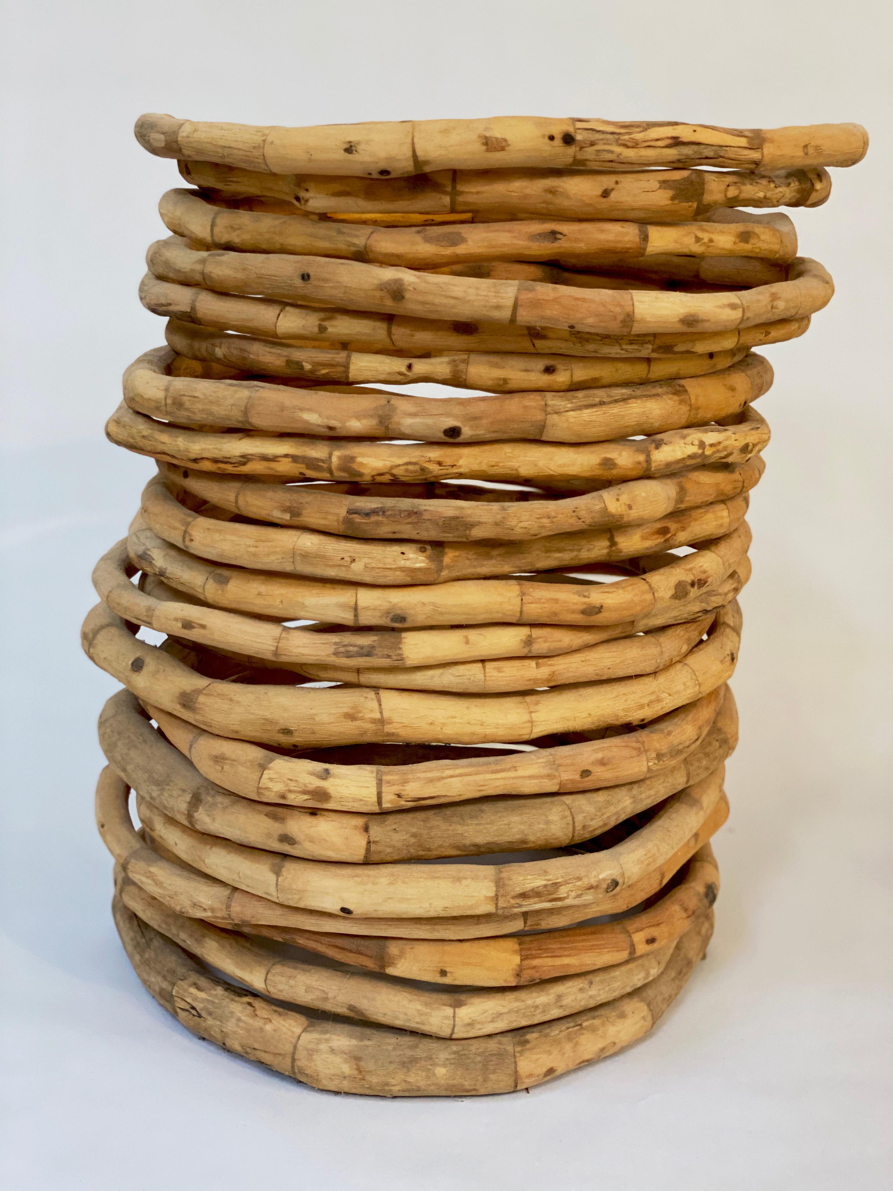 Loren Eiferman Abstract Sculpture - Wood Sculpture, 336 pieces, 21 rings/circles : 'Chlorophyll'