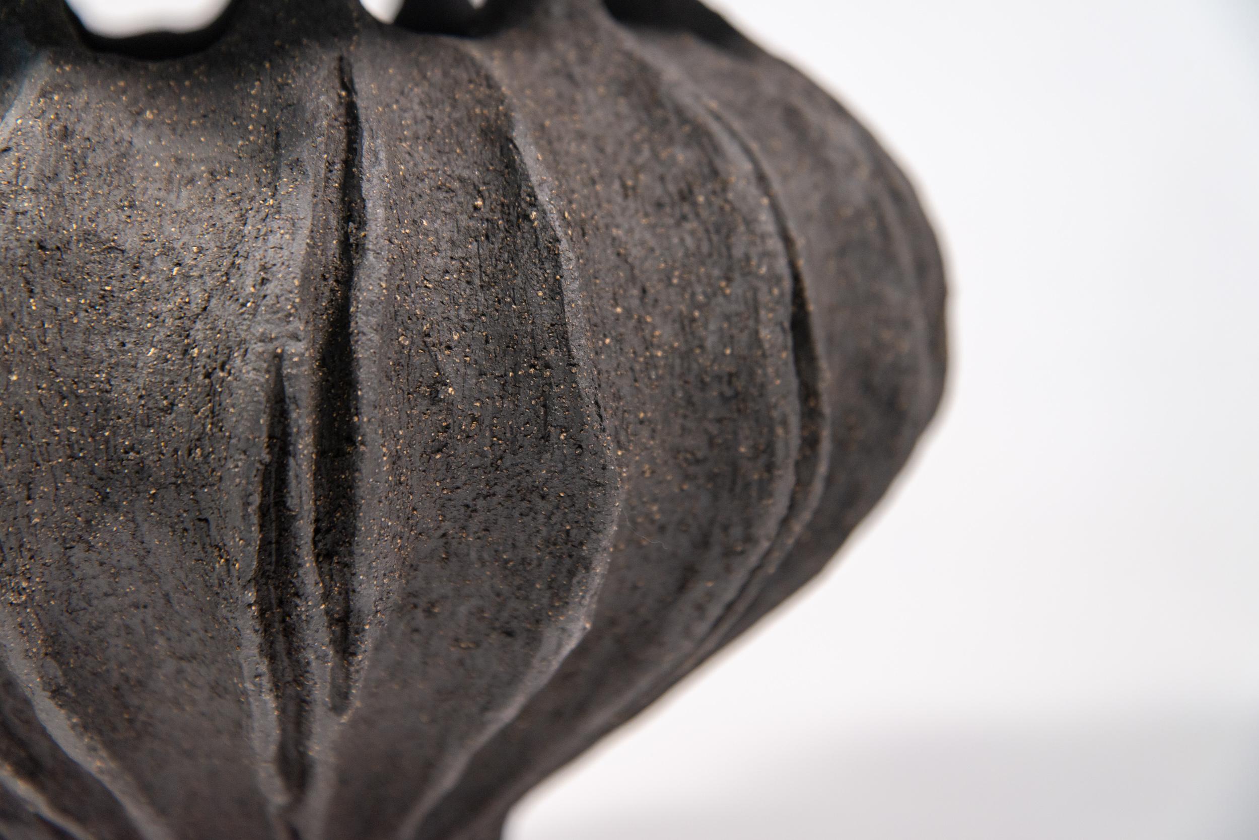 Capsule de pavot noir n° 2 - sculpture contemporaine en céramique, fabriquée à la main en vente 2