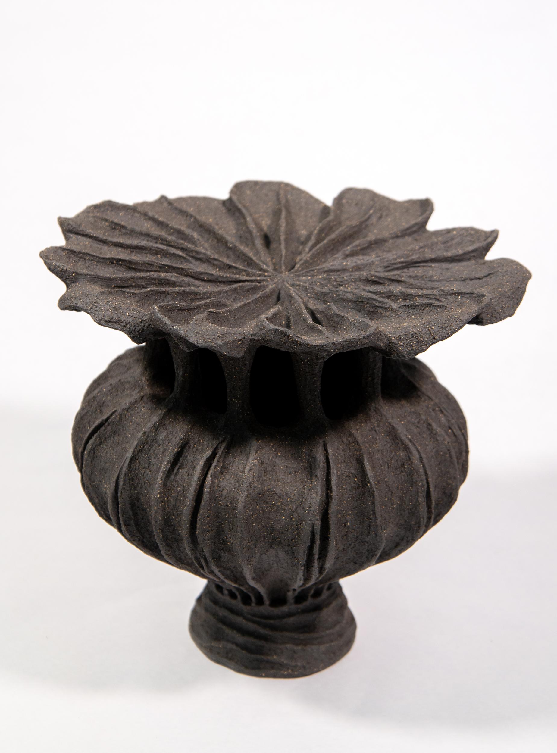 Capsula di semi di papavero nero n. 2 - scultura contemporanea in ceramica realizzata a mano