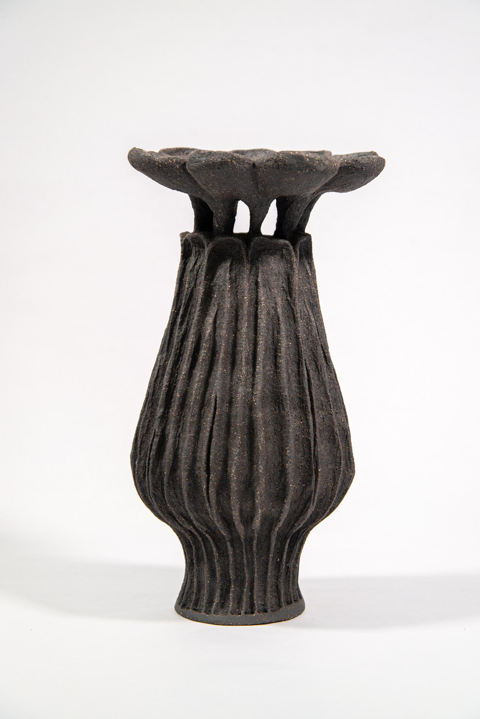 Capsula di semi di papavero nero n. 3 - scultura contemporanea in ceramica realizzata a mano - Sculpture di Loren Kaplan
