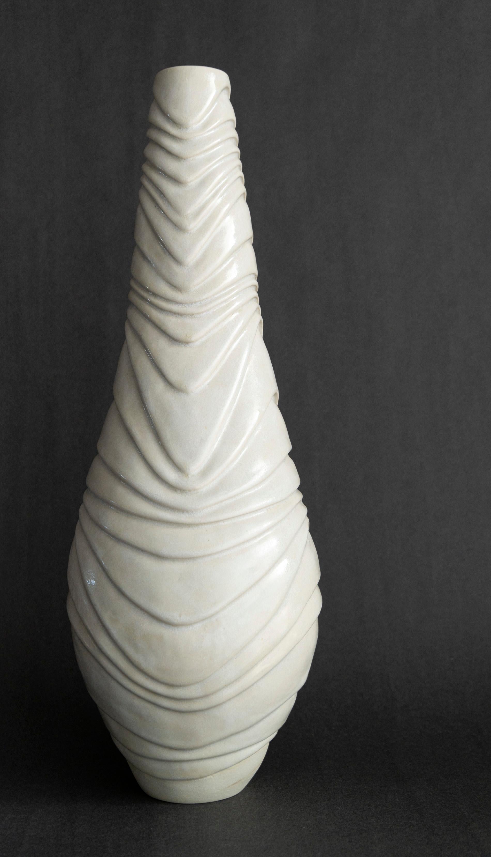 Carved Stoneware Vessel No 1 - decorative, handcrafted, ceramic vessel - Contemporary Sculpture by Loren Kaplan