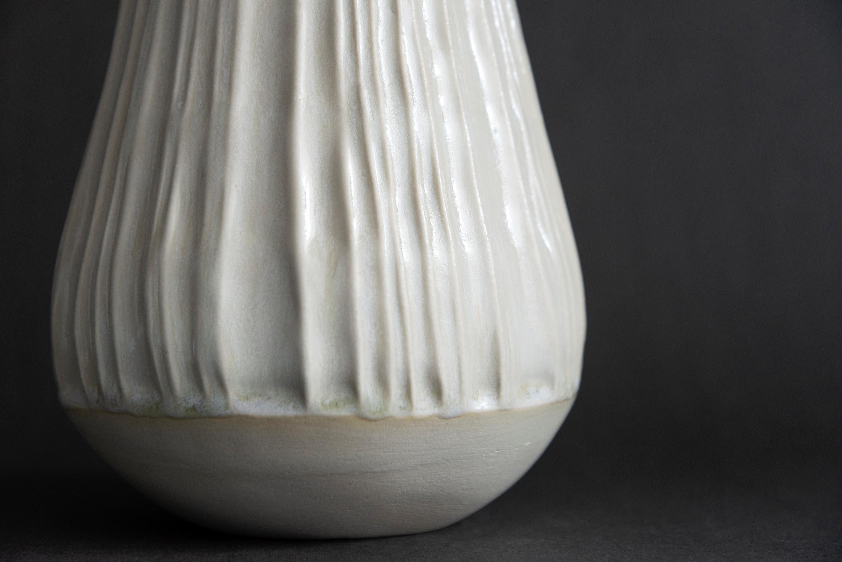 Carved Stoneware Vessel No 3 - decorative, handcrafted, ceramic vessel - Black Abstract Sculpture by Loren Kaplan