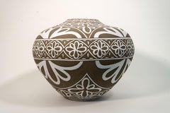 Large Engraved Floral Motif Vessel - decorative, handcrafted, porcelain vessel