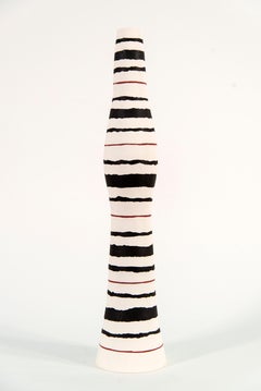 Striped Porcelain Totem Vessels - tall white, black, red, ceramic sculptures