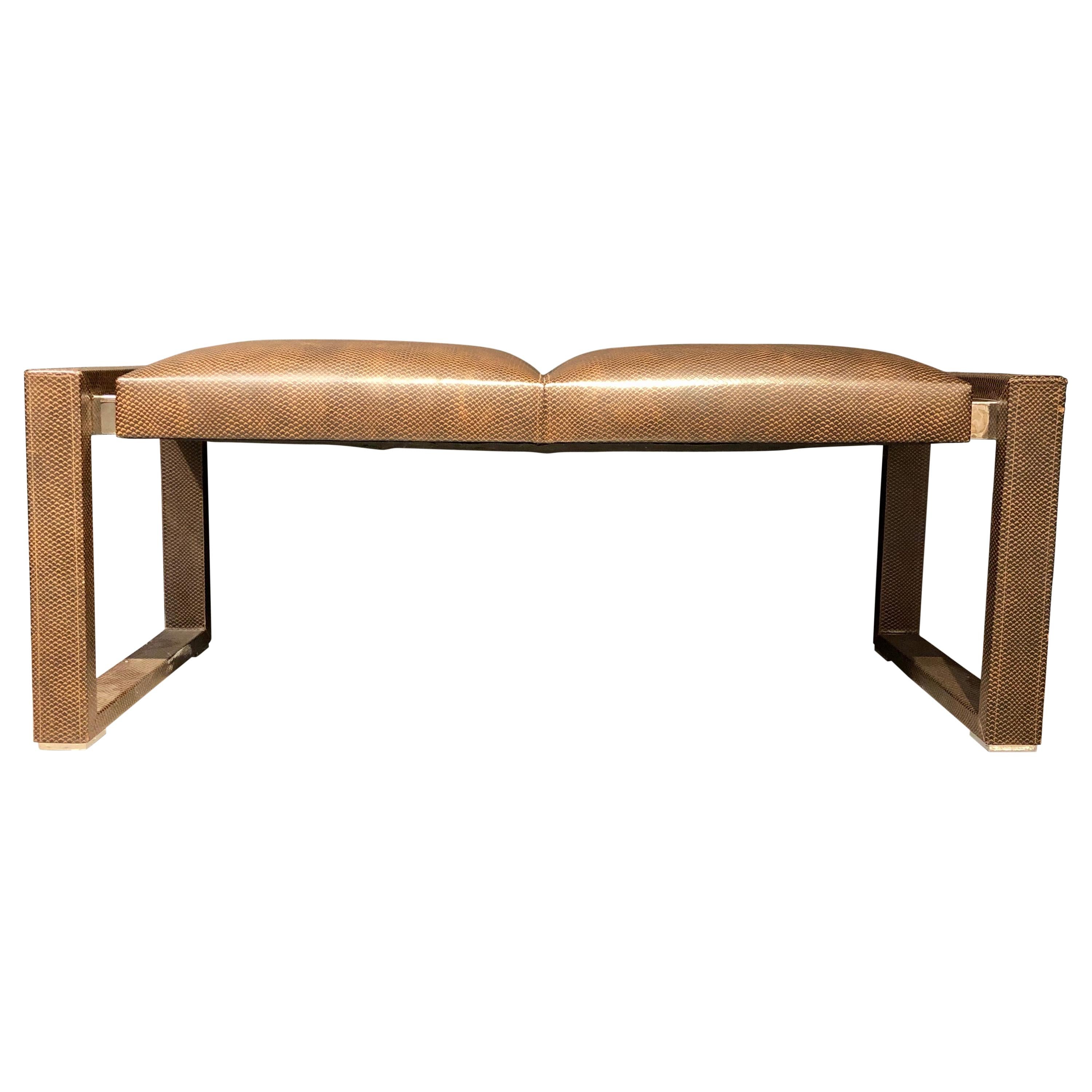 Loren Marsh Design Bench Embossed Leather and Polished Stainless Steel For Sale
