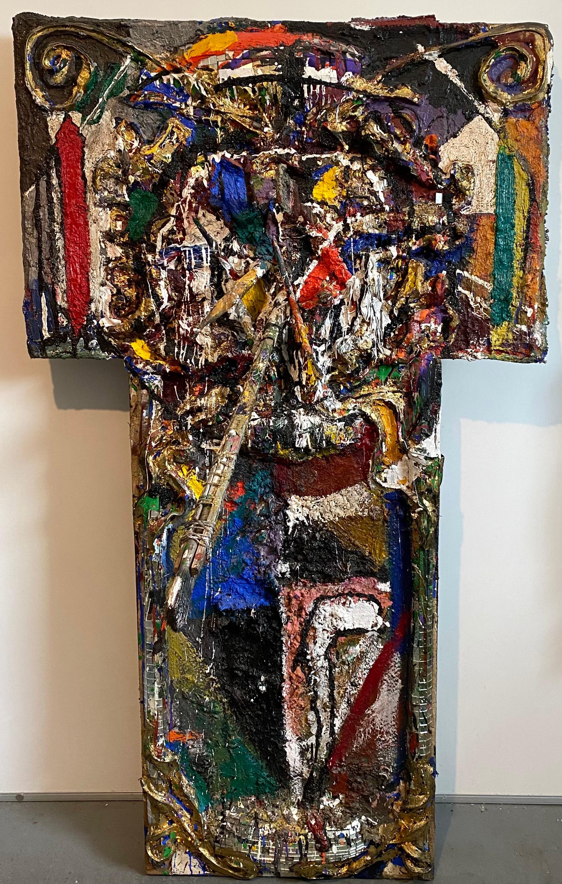 Técnica Mixta Neo Expresionista Collage Ensamblaje Pintura Escultura Art Brut - Painting de Loren Munk