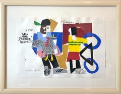 Mixed Media Neo Expressionist Collage Painting African American Kids, Bicycle NY