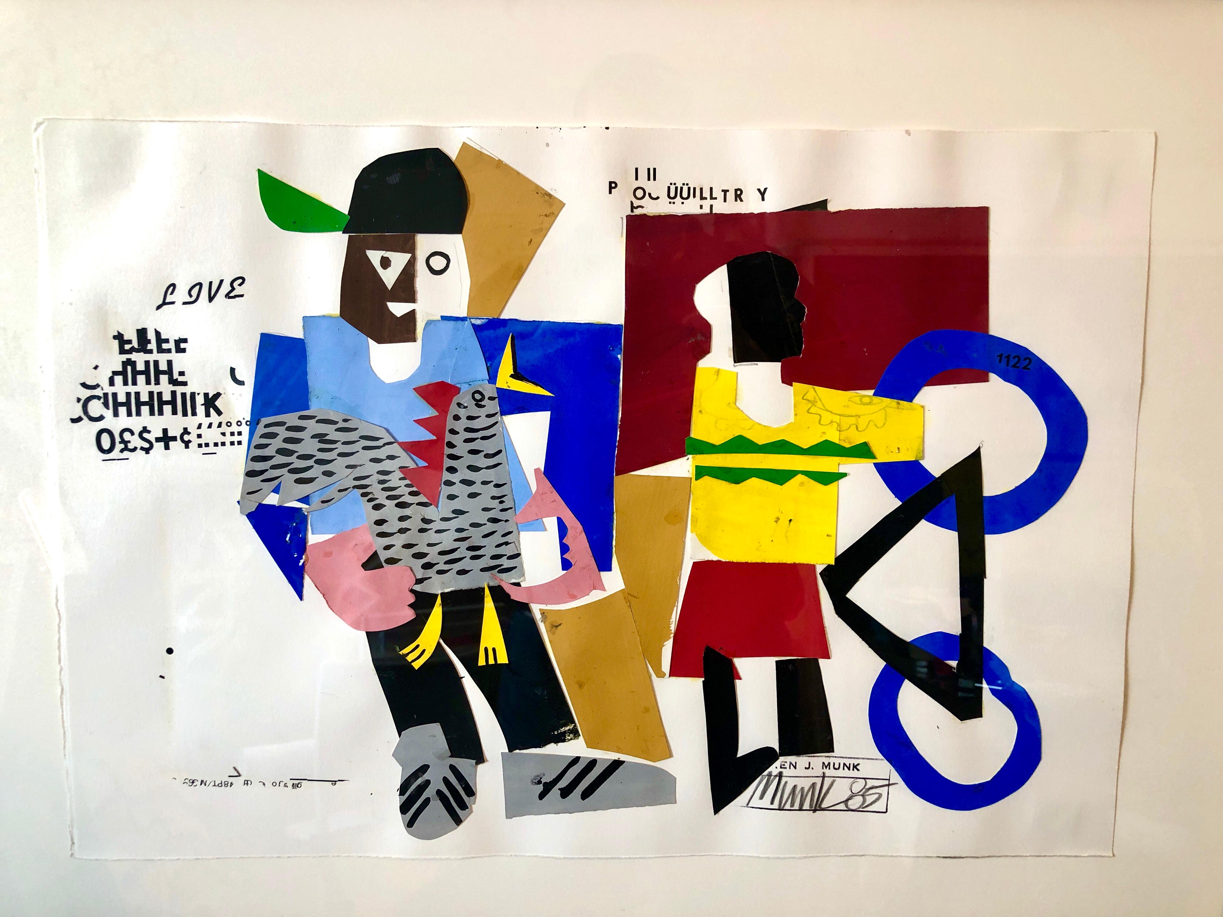 Mixed Media Neoexpressionistisches Collage-Gemälde afroamerikanischer Kinder, Fahrrad NY (Neue Wilde), Mixed Media Art, von Loren Munk