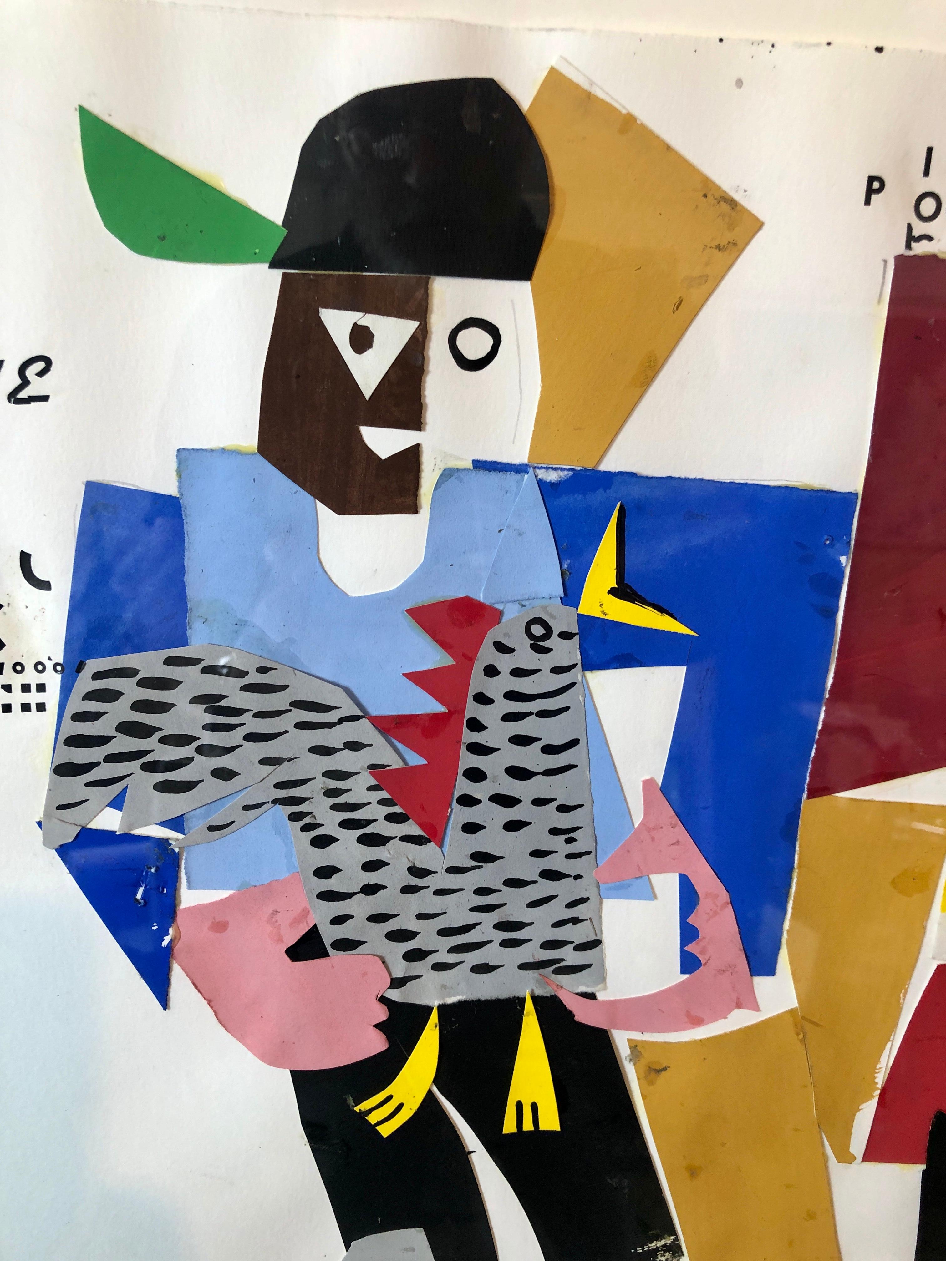 Técnica mixta Pintura collage neoexpresionista Niños afroamericanos, Bicicleta NY en venta 1