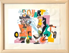 Mixed Media Neo Expressionist Painting Drawing African American Kids in Park