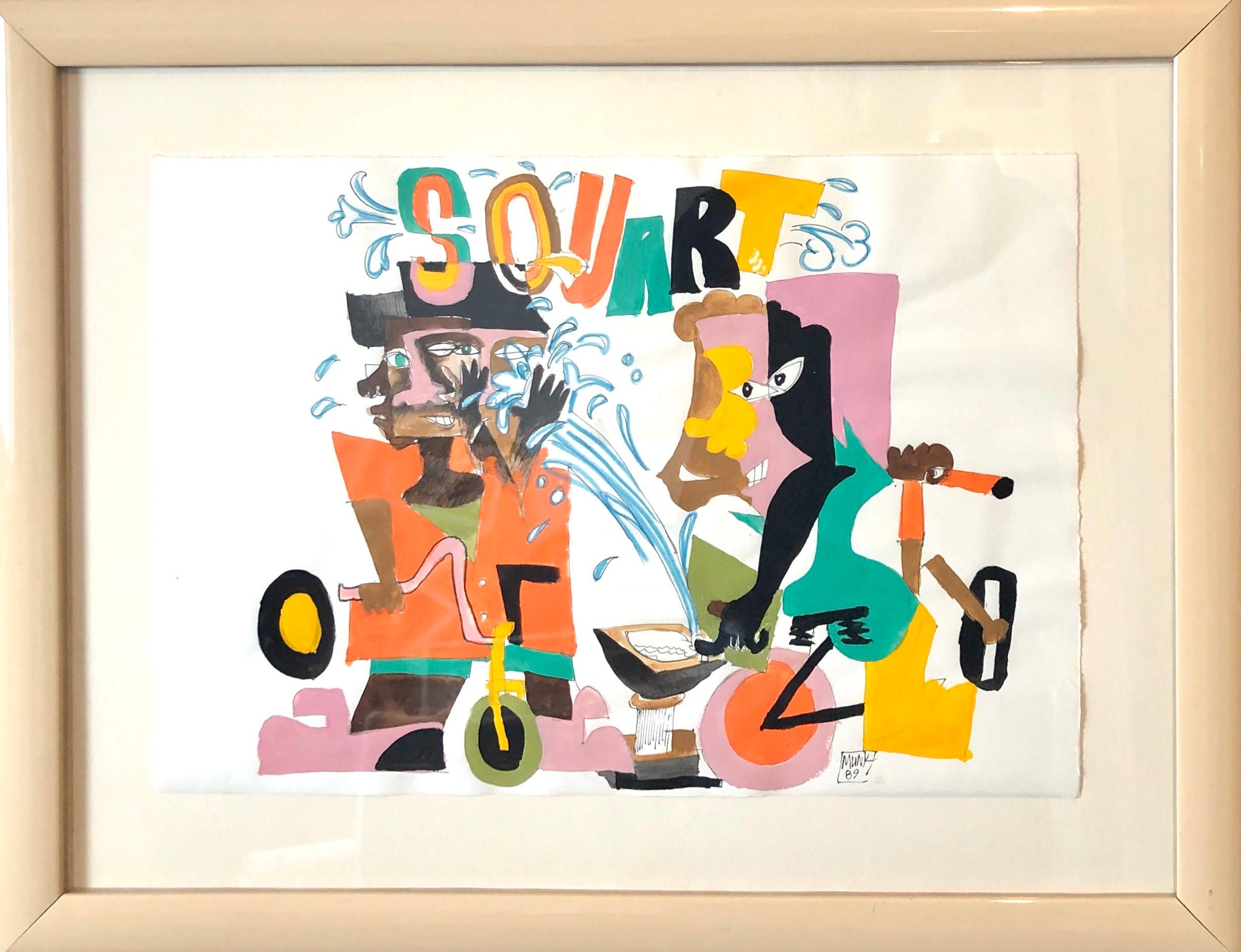 Pittura neoespressionista a tecnica mista Disegno di bambini afroamericani nel parco - Mixed Media Art Neoespressionismo di Loren Munk