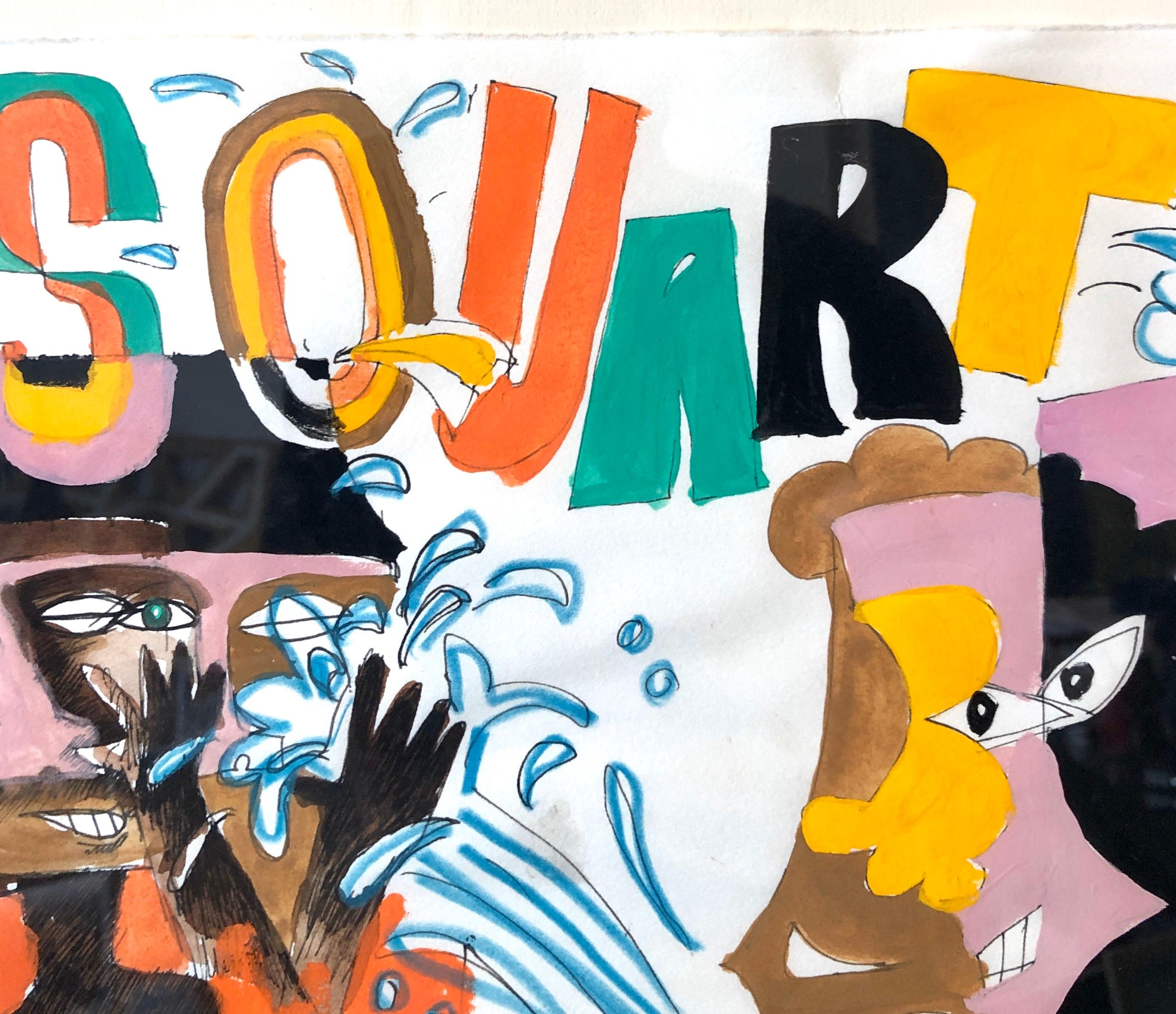 Pittura neoespressionista a tecnica mista Disegno di bambini afroamericani nel parco in vendita 1