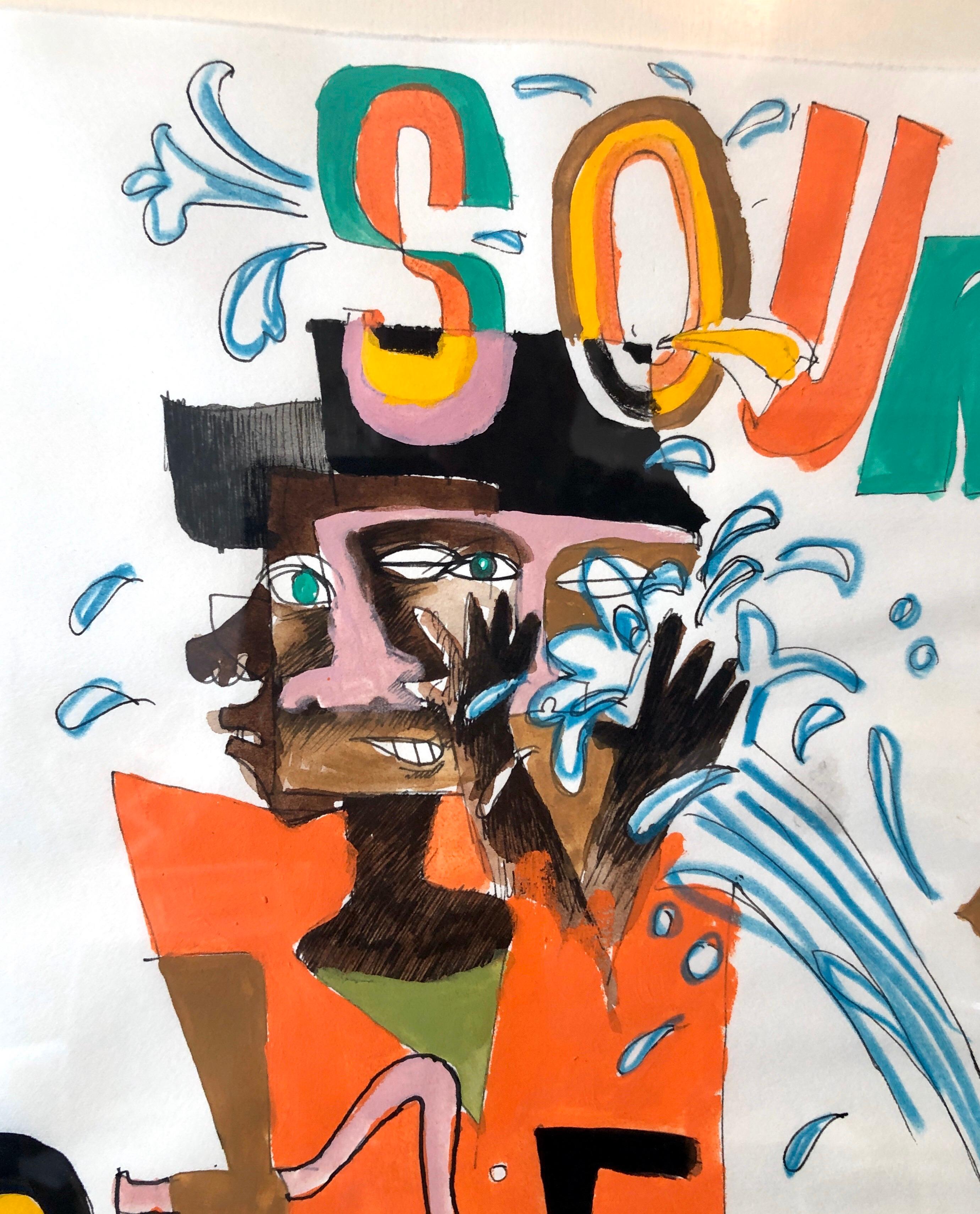 Pittura neoespressionista a tecnica mista Disegno di bambini afroamericani nel parco in vendita 2