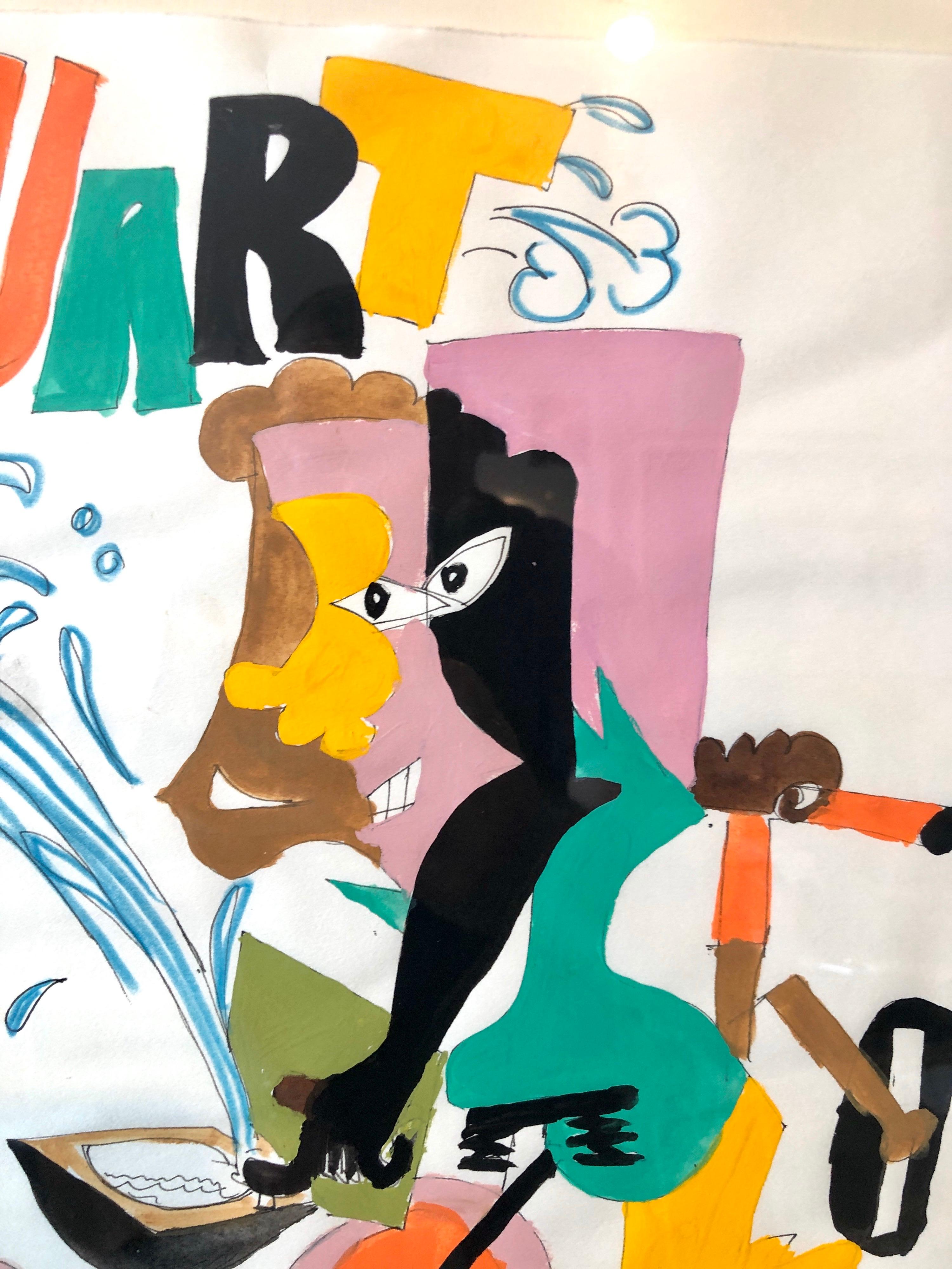 Pittura neoespressionista a tecnica mista Disegno di bambini afroamericani nel parco in vendita 3