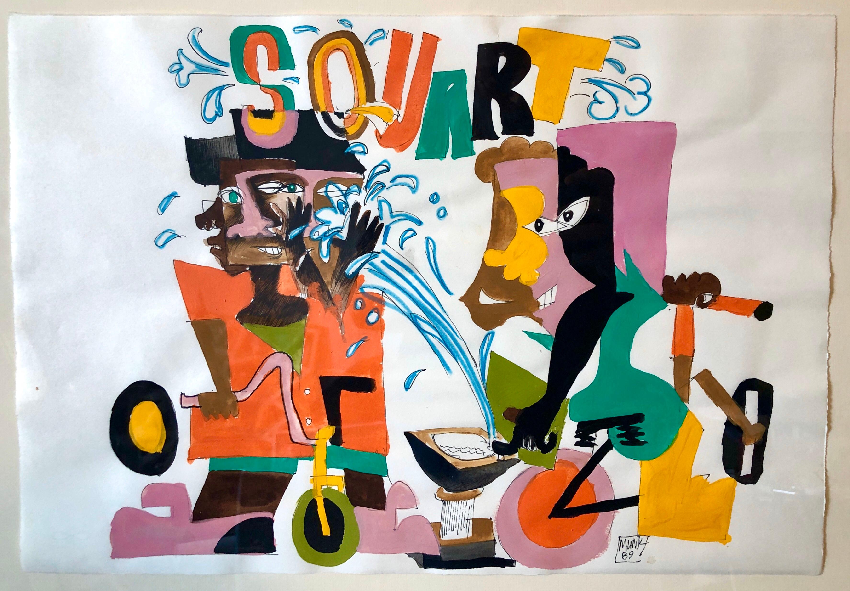 Abstract Painting Loren Munk - Peinture néo-expressionniste représentant des enfants afro-américains dans un parc