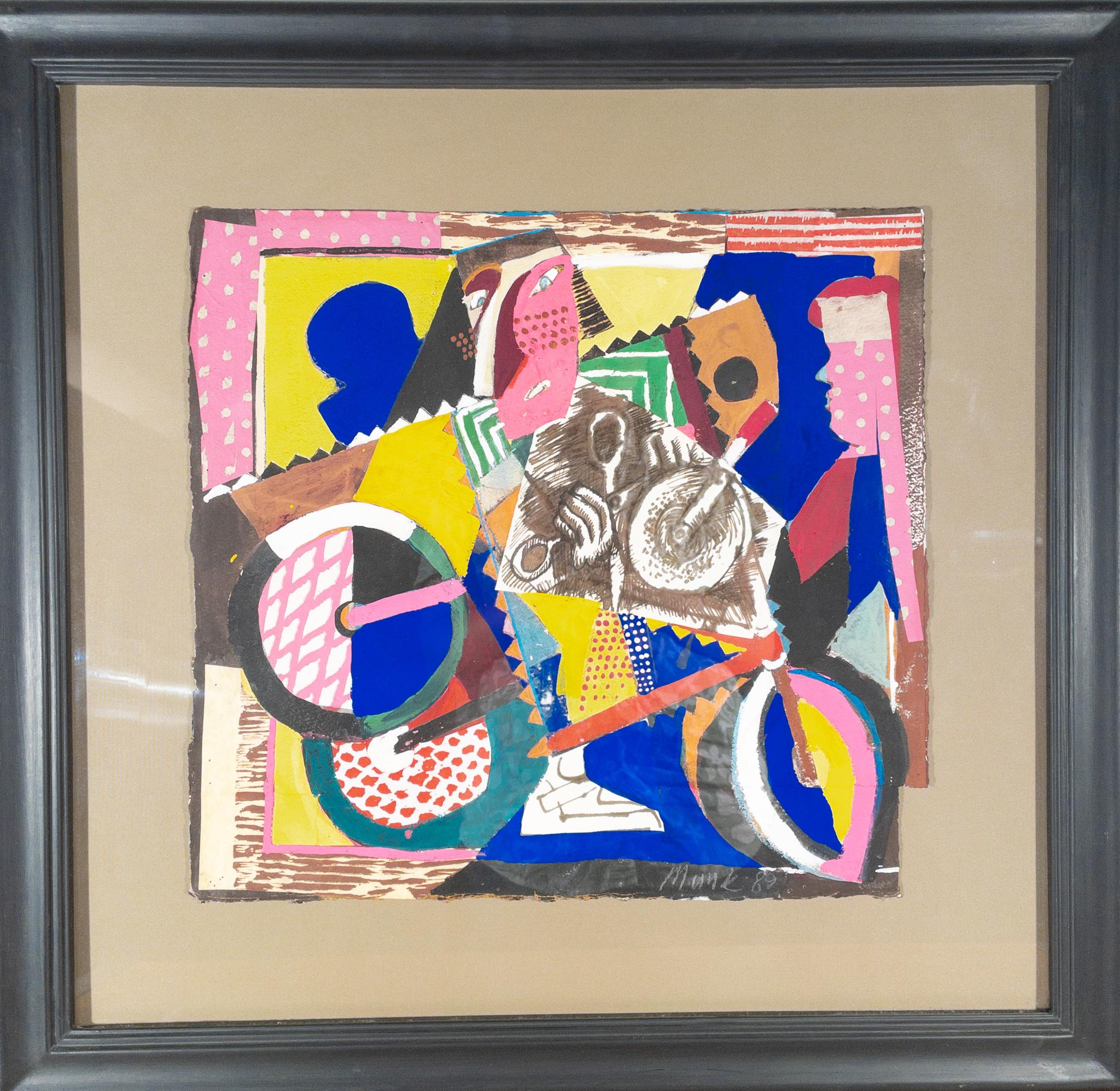 Cubist Figure on a Bicycle - Painting by Loren Munk