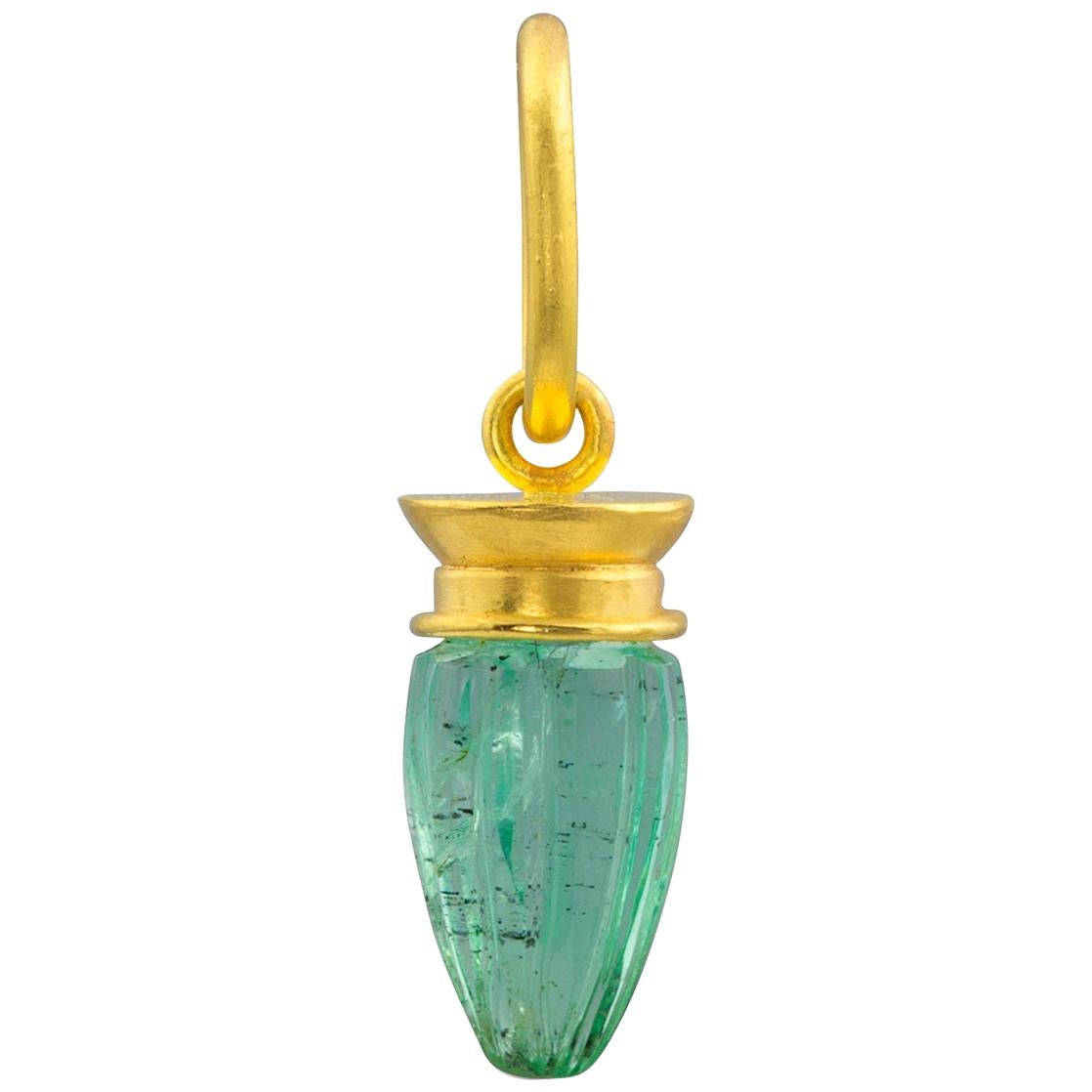 Loren Nicole 22k Yellow Gold and Carved Emerald Charm Pendant  For Sale